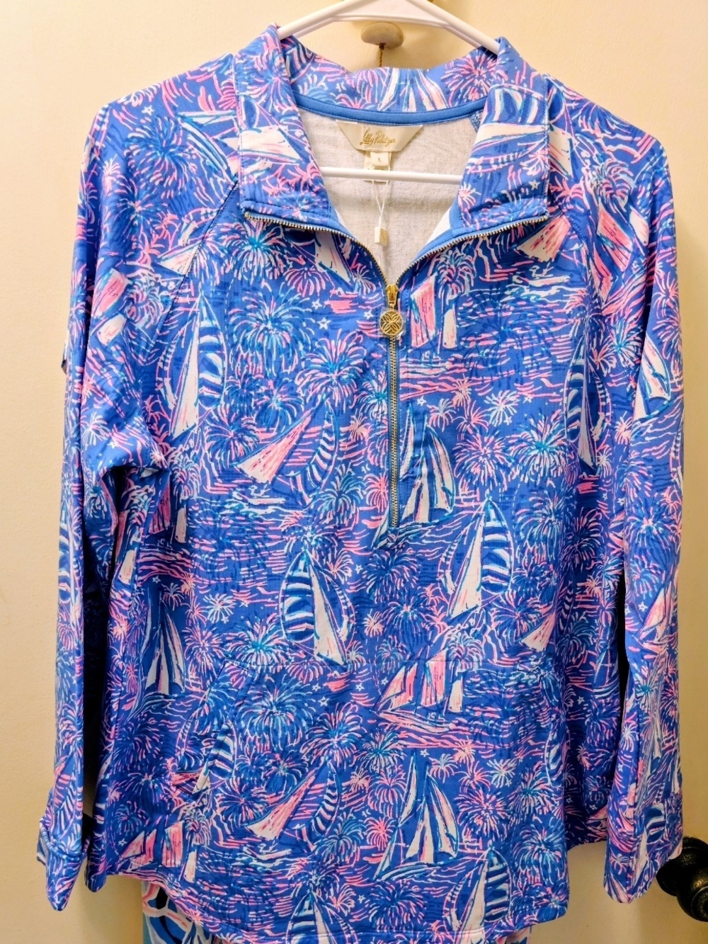 NWT Lilly Pulitzer Sailboat Half-Zip Popover Top, Large